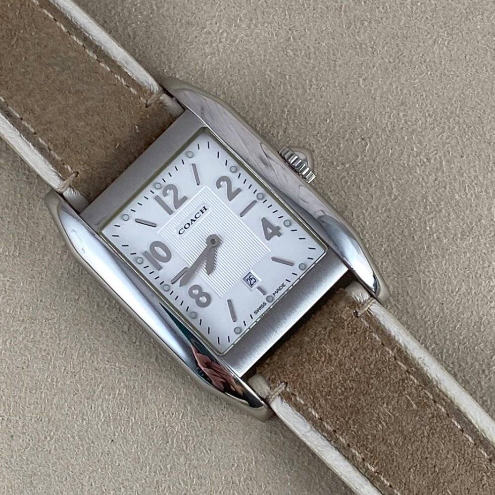 Vintage Swiss Made Coach Pre Owned Tank Shape Silver Tone Quartz Watch